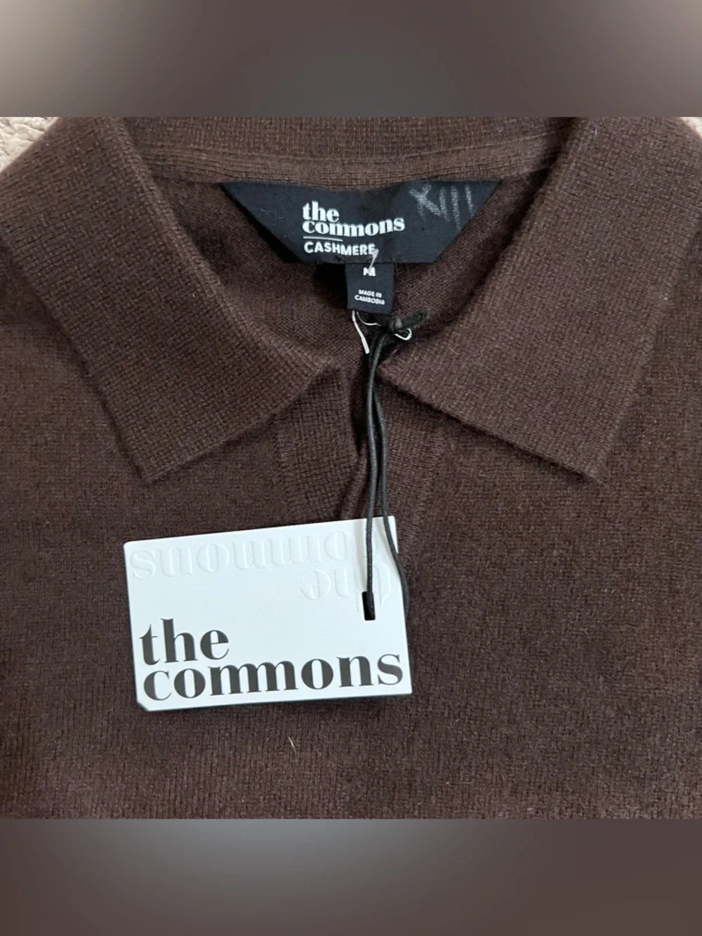 The Commons Sweater Mens M Brown 100% Cashmere Collared Short Sleeve